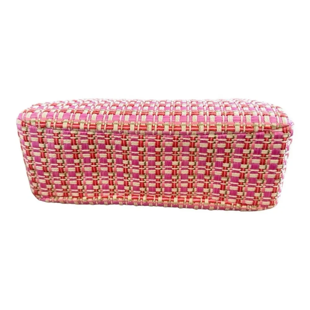 Kate Spade Carlyle Raffia Tweed Medium Shoulder Bag Chain Strap Pink